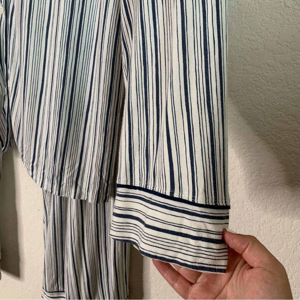 Eberjey Gisele Long PJ Set in Off White & Indigo Stripe XL - Picture 4 of 14